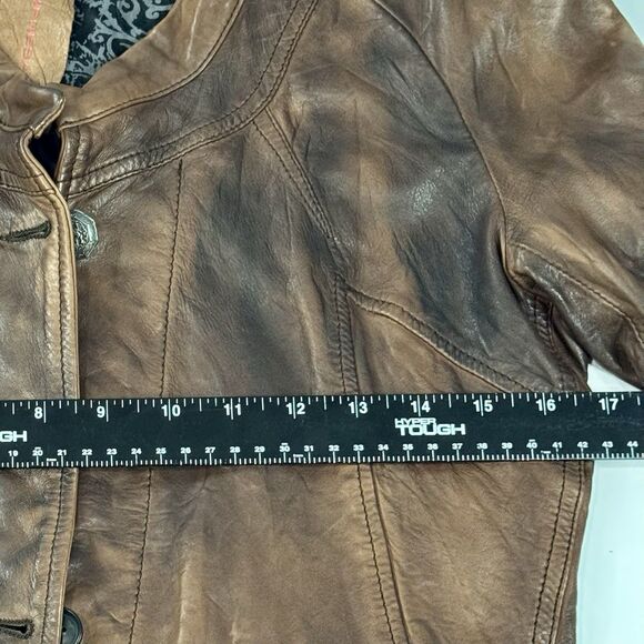 Empresa Italian Designer Brown Real Leather Motorcycle Jacket Womens Size 44 (S) - Picture 9 of 11